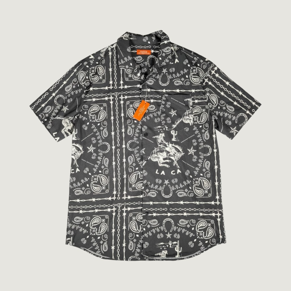 Negative Space LA CA Bandana Print Western Cowboy Button Up Shirt Black Large
